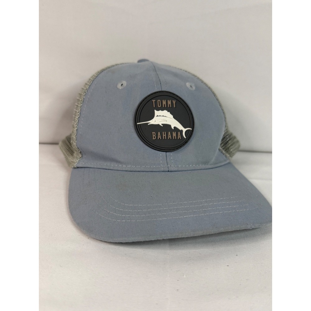 Tommy Bahama Mens Blue Grey Marlin Patch Mesh Snapback Trucker Hat Cap